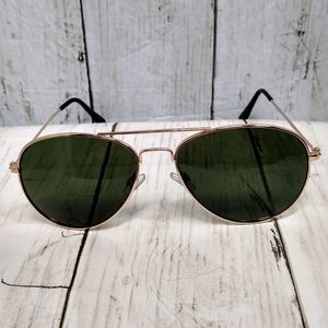 Fashion Aviator Sunglasses Women Rose Gold Metal Frame Full Rim Green Lenses